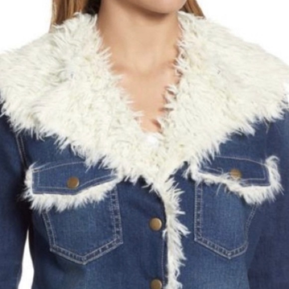 🥳HP🥳 KUT From The Kloth Faux Shearling Trim Denim Jacket - Picture 4 of 7